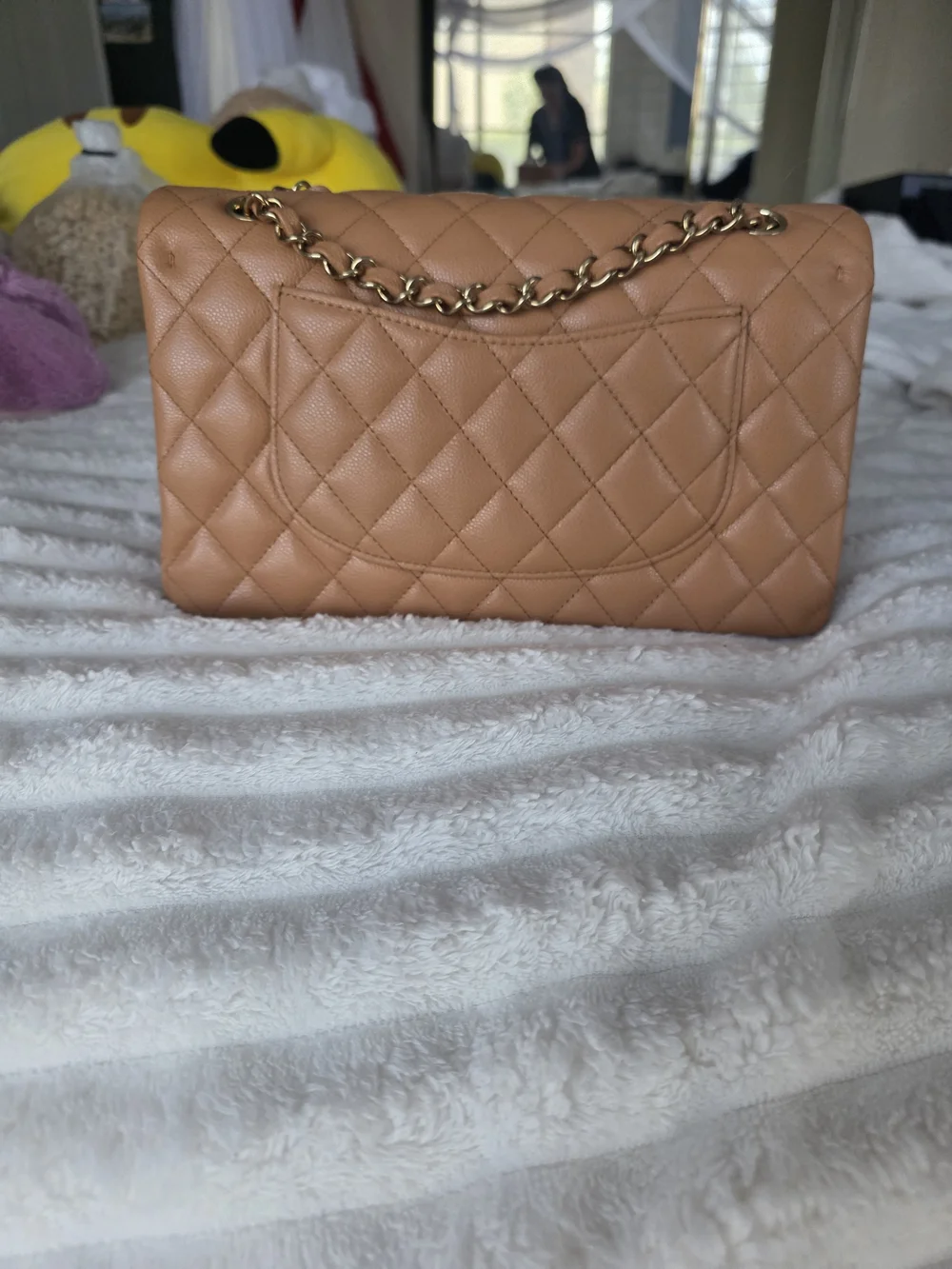 CHANEL Quilted Shoulder Flap Bag in Tan Camel